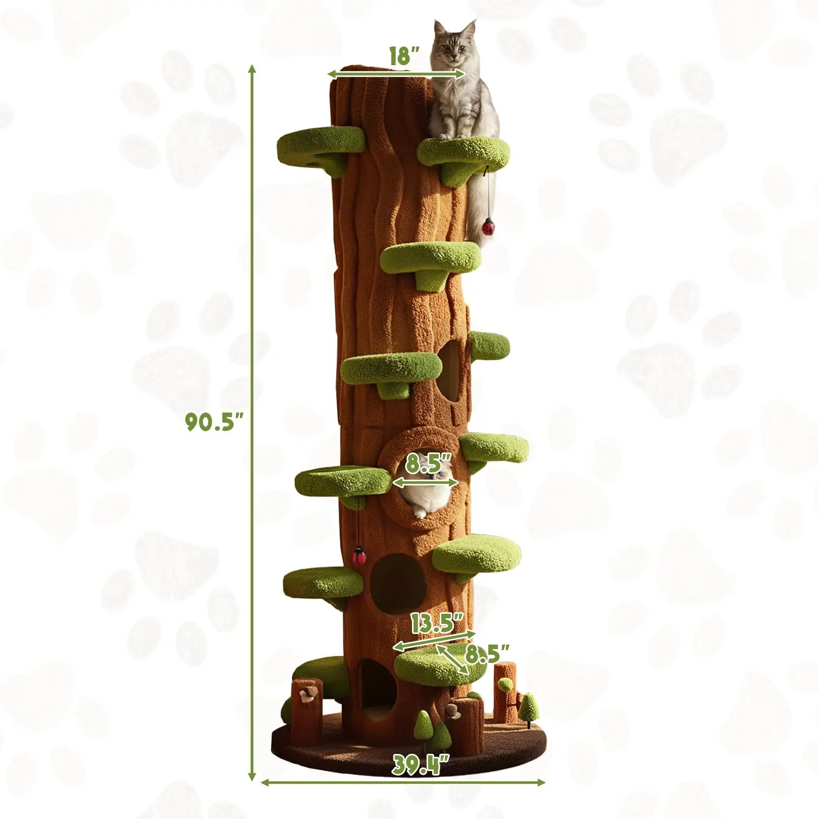 90.5 Inch Luxury Cat Tree with Scratching Post, Tall Cat Tree Tower with Sisal Scratching Pad, Multiple Jumping