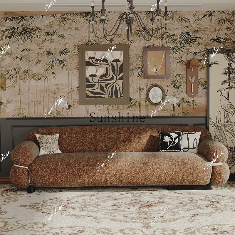 Retro style simple fabric combination size apartment living room design reception steel ring straight row sofa