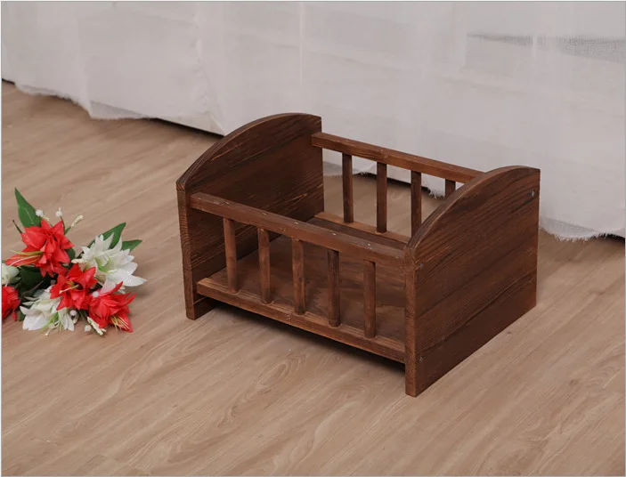 Newborn Photography Props Bed Original Retro Railing Crib Pure Wooden Bed New Children's Auxiliary Photo Props Disassembly Style