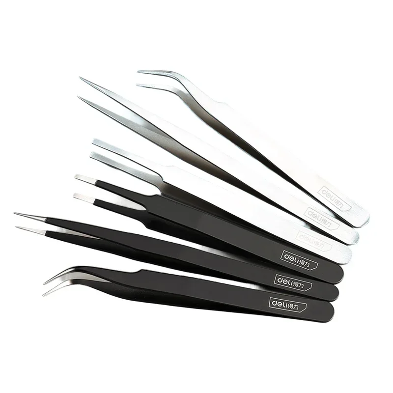 DELI Precision Tweezers Anti-Static Stainless Steel Tweezers Repair Tools for Electronics Repair Soldering Craft Tools