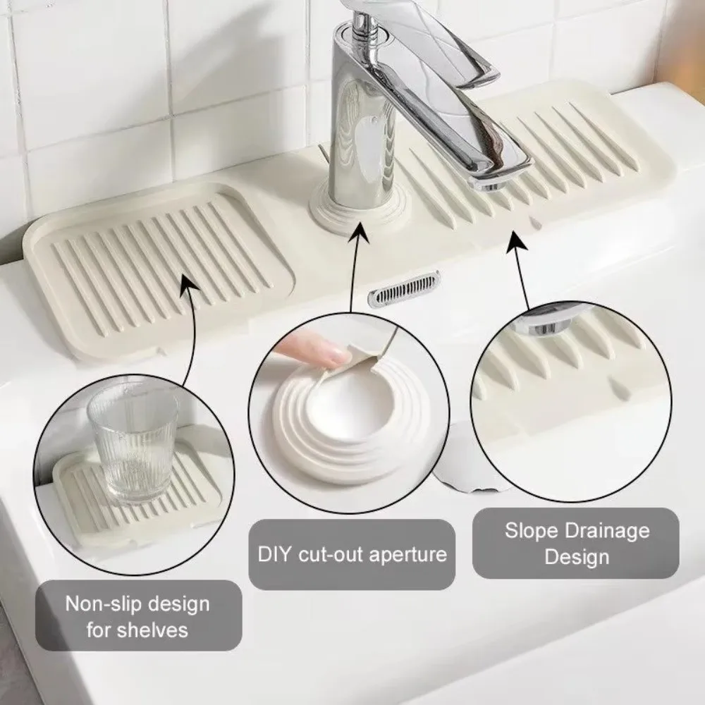 New 38*12cm Faucet Draining Mat Silicone Raised Edge Kitchen Sink Splash Guard Waterproof Non Slip Bathroom Draining Pad view 5
