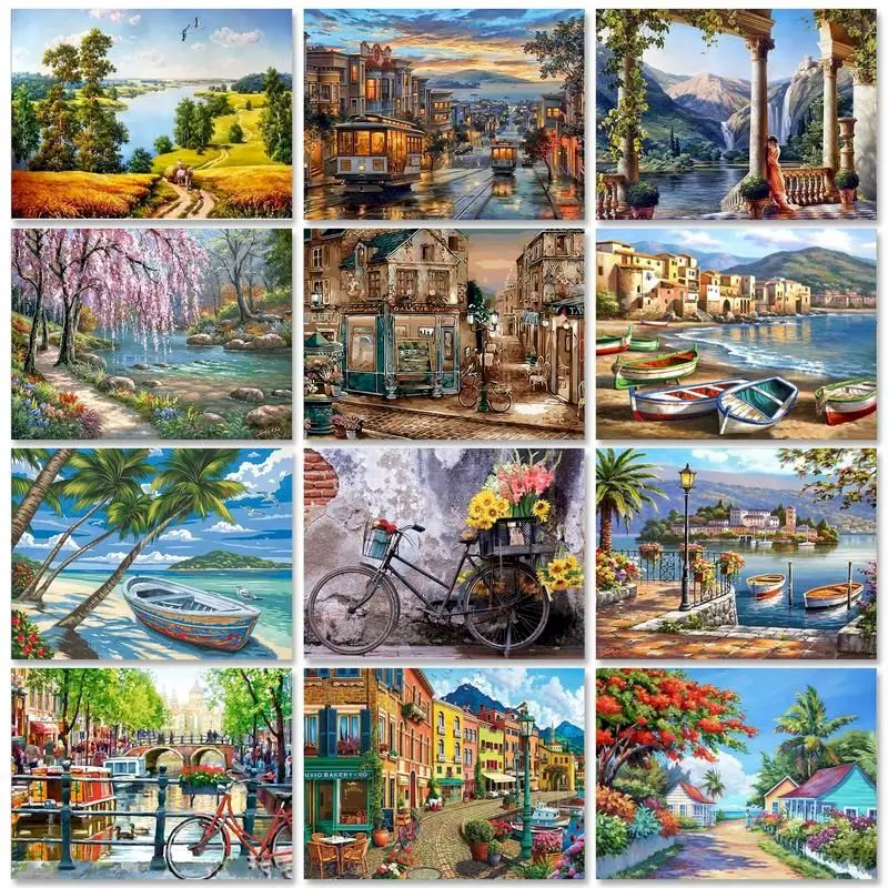 

GATYZTORY 60X75cm Oil Painting By Numbers Landscape DIY Paint by numbers On Canvas Home Decor Frameless Digital Painting