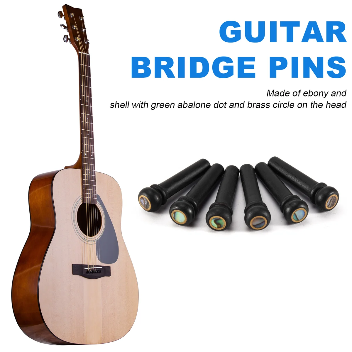 Conjunto de pinos de osso para ponte de guitarra, 6 peças, concha de ébano preto com ponto de abalone verde para acessórios de guitarra acústica