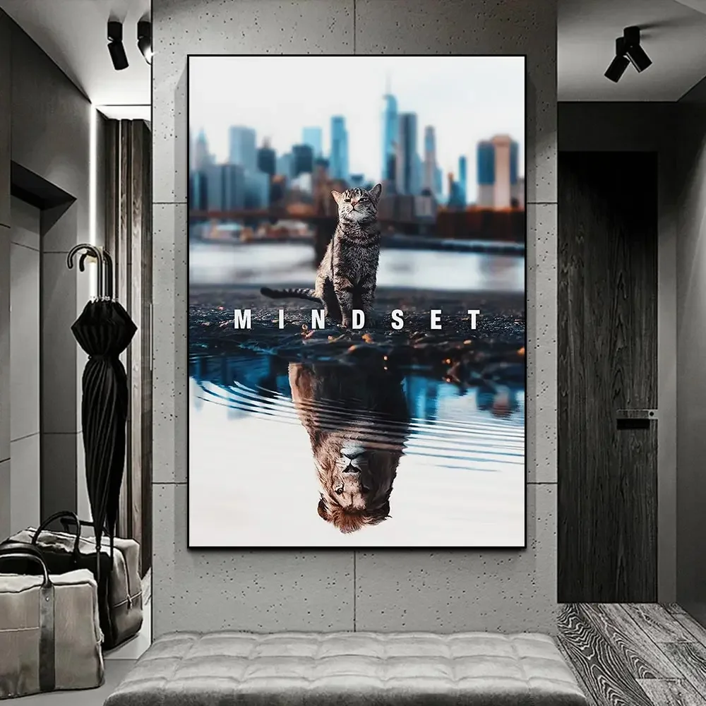 Text Animal HD Print Canvas Painting Mindset  Everything Inspirational Cat Lion Canvas Art Painting Living Room Home Decoration