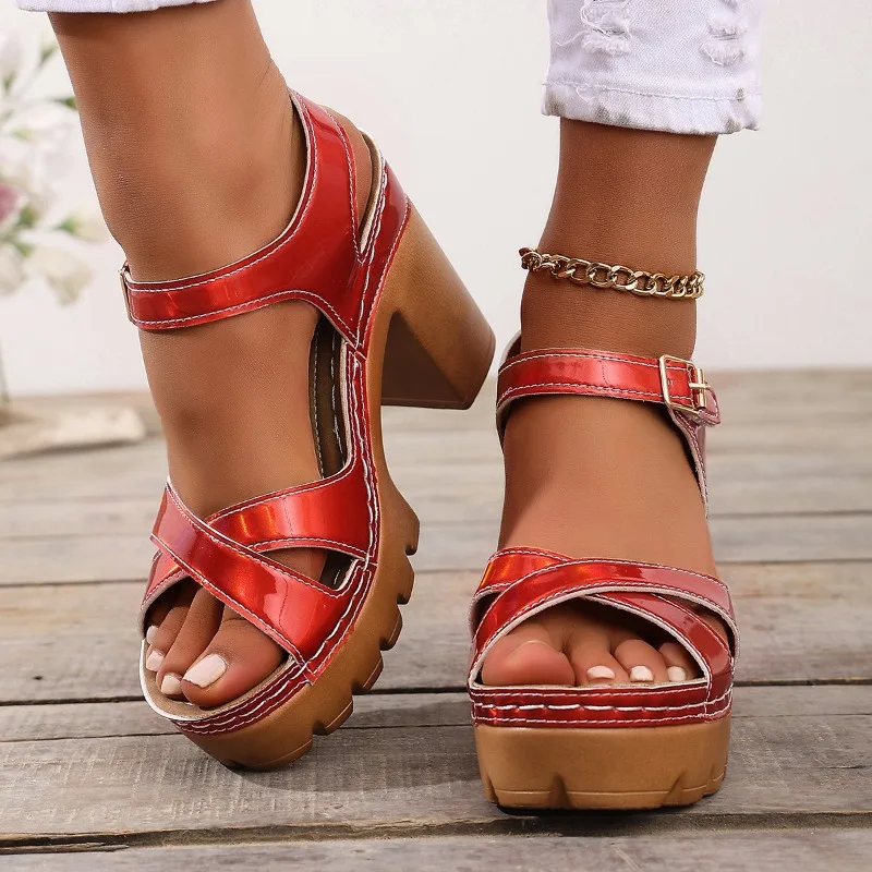 

Chunky Platform Super High Heel Ankle Strap Sandals Women Summer 2026 Thick Bottom Cross Strap Gladiator Sandals Woman's Shoes