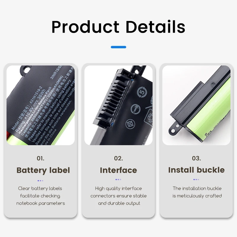 Bateria for ASUS, 3400mAh, A31N1519, X540, X540L, X540LA, X540LJ, X540S, X540SA, X540SC, X540YA, A540, A540LA, F540SC, R540S