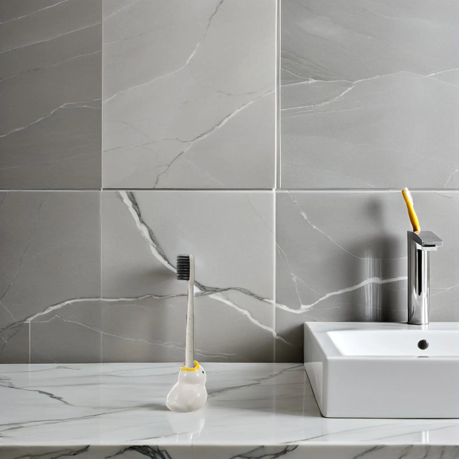 

Керамическая подставка для зубных щеток в виде мультяшной утки, компактная настольная подставка для ванной комнаты, органайзер для хранения зубных щеток