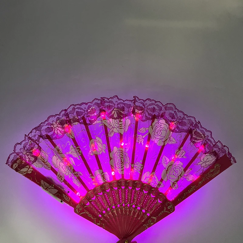 4 Colors For Choice Rose Lace Hand Fans Performance Costumes Accessory Props Girls Ladies Stage Dance Props Glow Fan