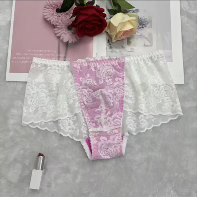 

Кружевные прозрачные сексуальные мужские трусы для геев, трусы для трансвеститов, мужские трусы с выпуклым мешочком, сексуальное эротическое белье с цветком