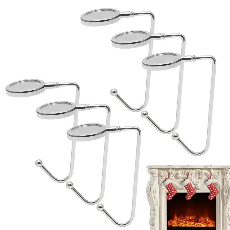 Christmas Stocking Holder 6X Fireplace Stocking Hangers Mantle Hanger Non-Slip Metal Grips Hangable Hooks for Fireplace Home