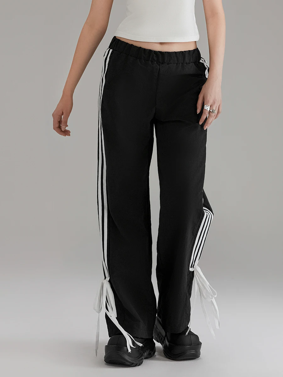 سراويل رياضية مخططة من الجانب للنساء ، خصر مرن ، أسود ، للركض ، الربيع ، الصيف