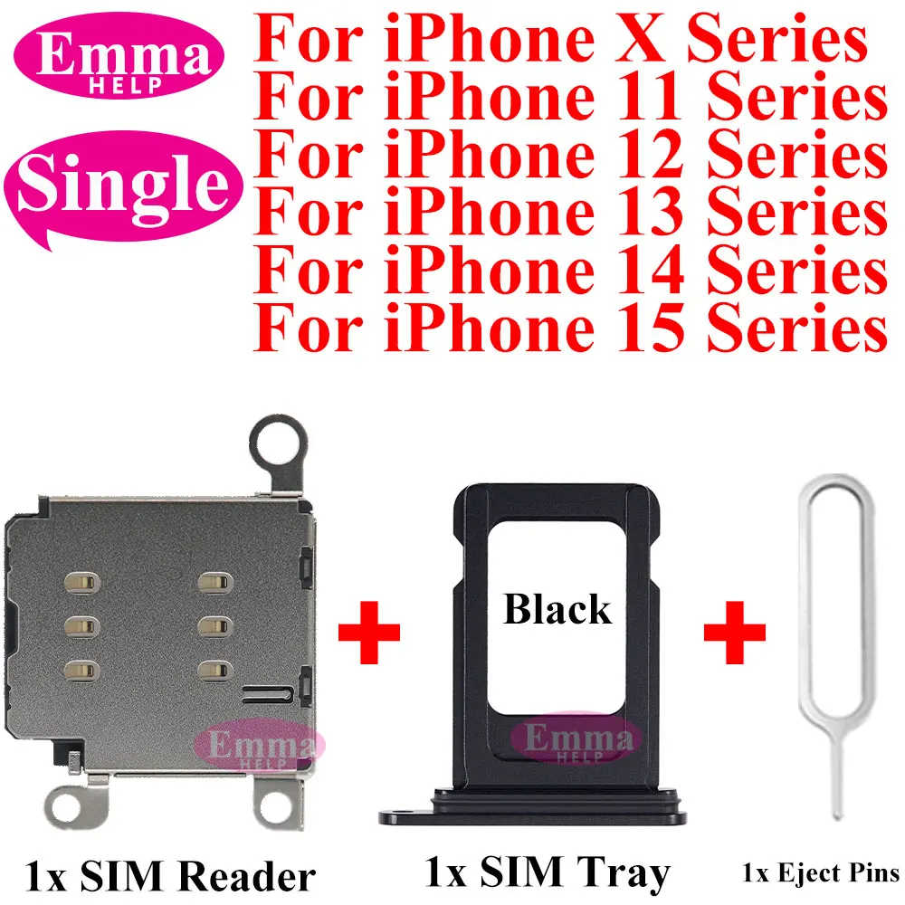 1set Single Sim Card Reader +Tray Slot Holder Connector Flex Cable Adapter for iPhone 11 12 13 Pro 14 Plus 15 Max XR XsMax Parts