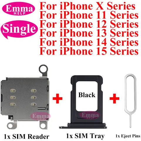 1set Single Sim Card Reader +Tray Slot Holder Connector Flex Cable Adapter for iPhone 11 12 13 Pro 14 Plus 15 Max XR XsMax Parts