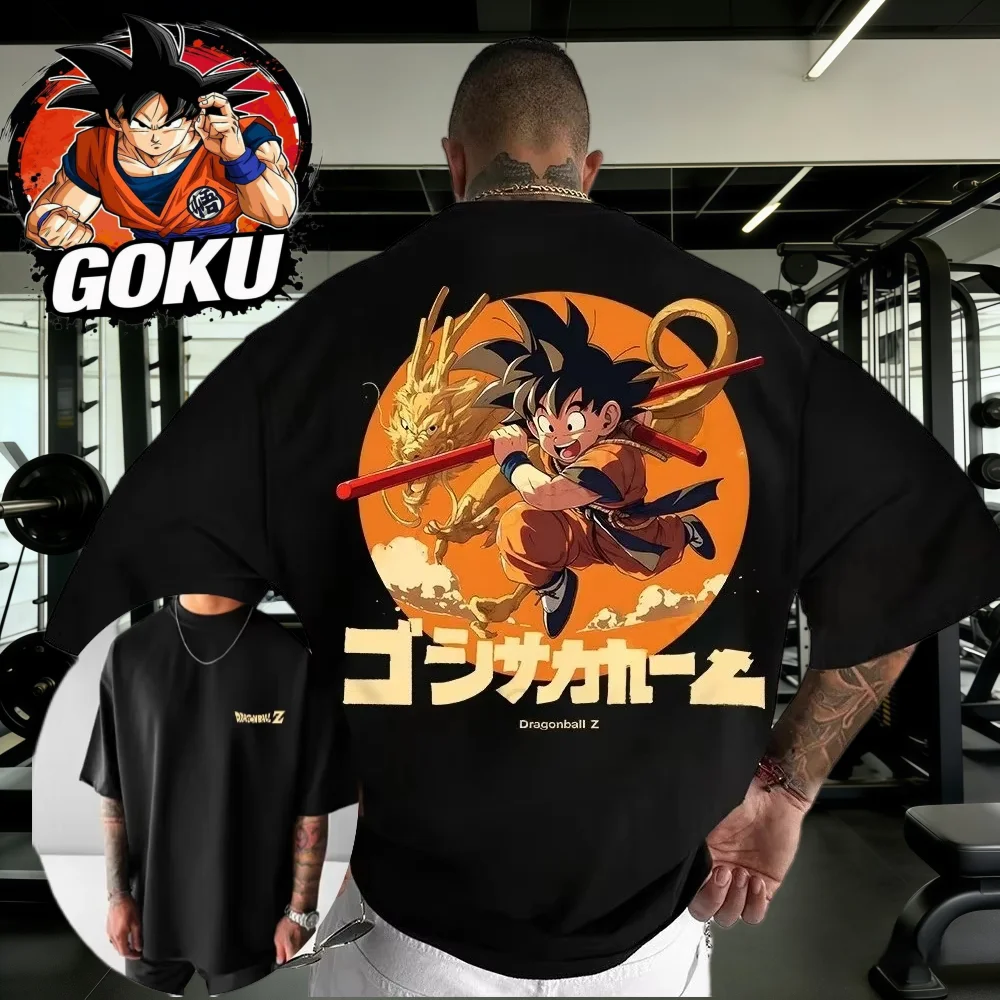 

2026 Summer Dragon Ball Oversized T-shirt High Quality 100% Cotton Kid Goku Golden Shenron Print Unisex Retro Y2K T-shirt