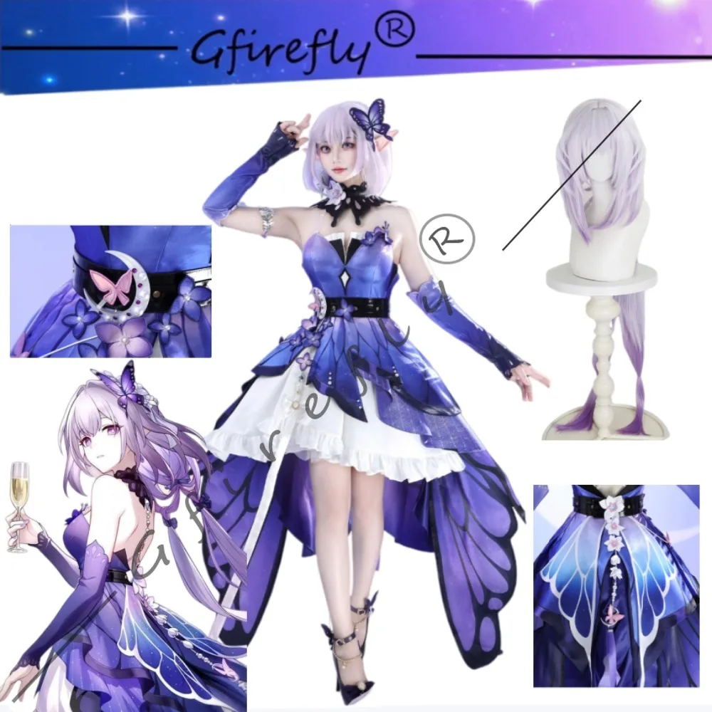 

Honkai Star Rail Xia Die Skin Same Style Cosplay Costume Exquisite Purple Dress Wig Accessories Halloween Carnival Stage Wear