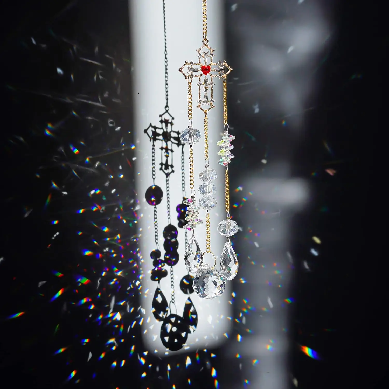 1PC Metal Cross Crystal Light Catcher Prism Ball Rainbow Maker Home Window Hanging Wind ChimeOutdoor GardenSunCatcher Decoration