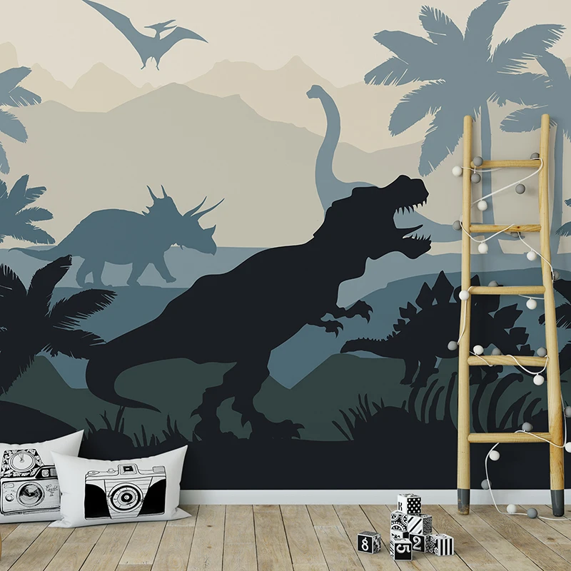 Jurassic Dinosaur Park Wall Mural Seamless Fabric Wallpaper Waterproof Wall Sticker for Kids Room Living Room Wall Decoration