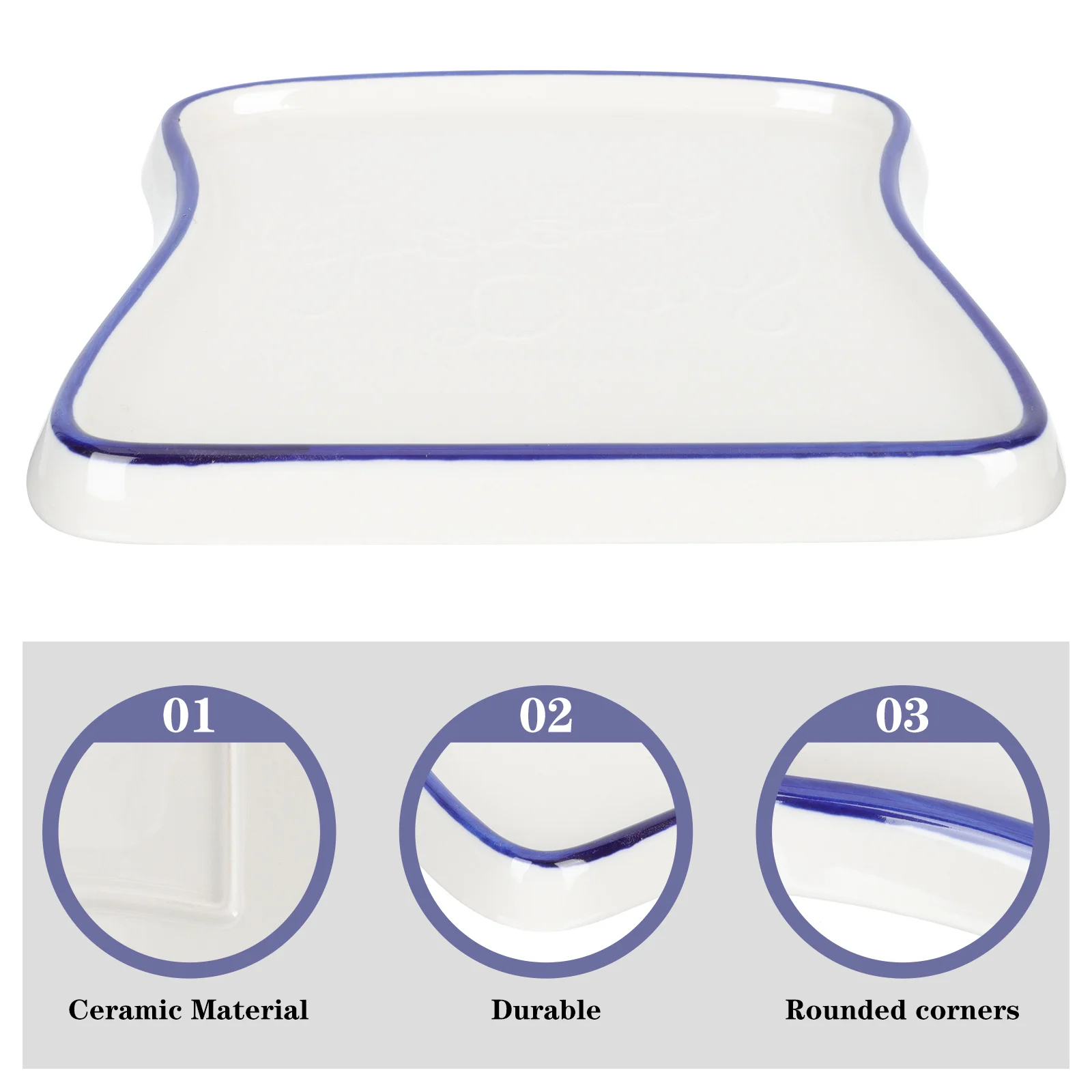 

Toast Shape Ceramic Breakfast Bread Plate Microwave Safe Oven Resistant Round Edge Smooth Easy Clean Food Tray for Home Party