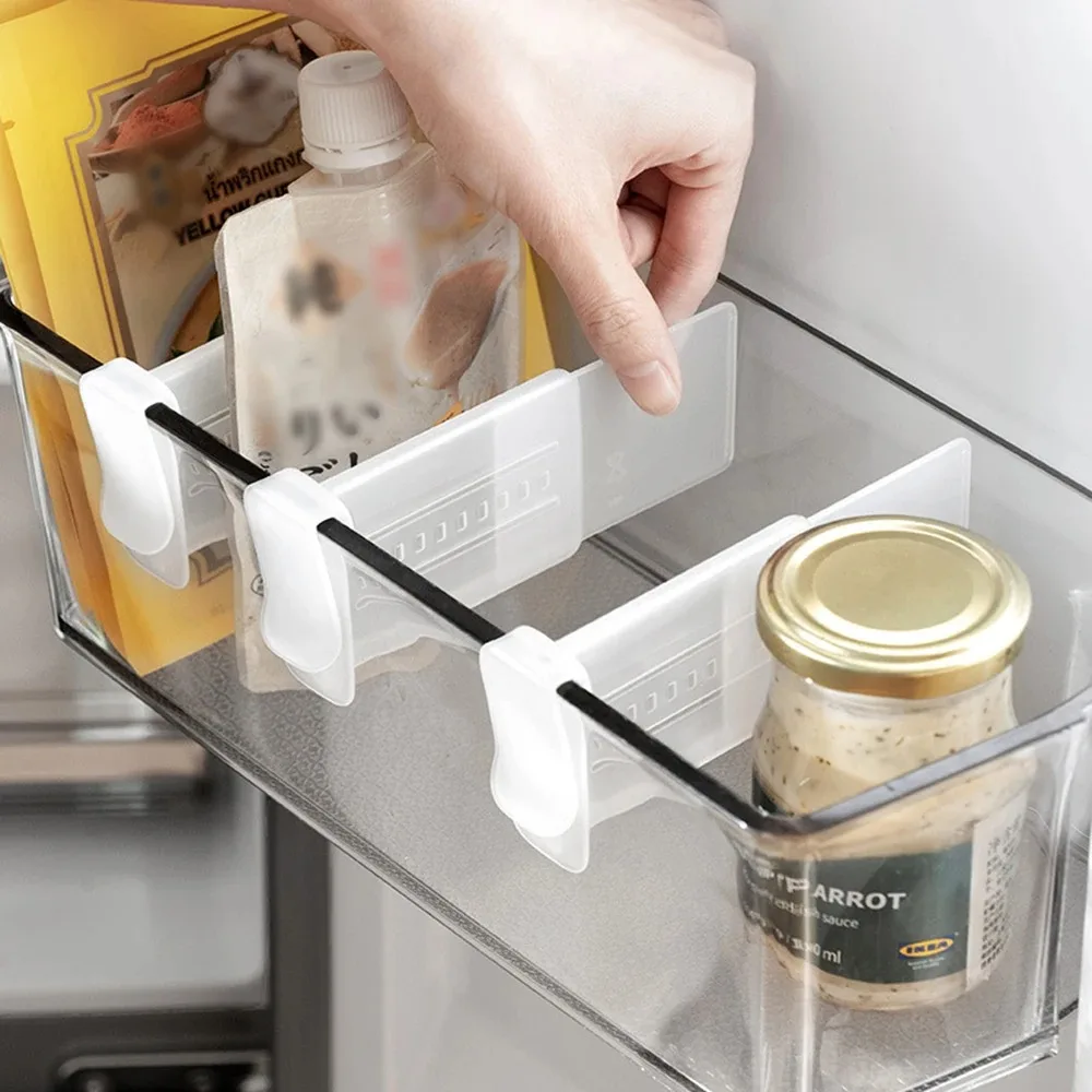 4/12/48PCS Transparent Refrigerator Dividers Retractable Side Door Storage Clips Kitchen Food Bottle Organization