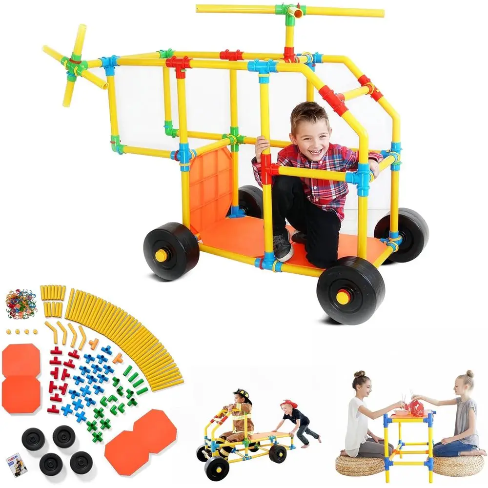 

220-Piece Large STEM Building Set for Kids: PVC Pipe Blocks, Towers, and Creative Engineering Play | Ages 3+