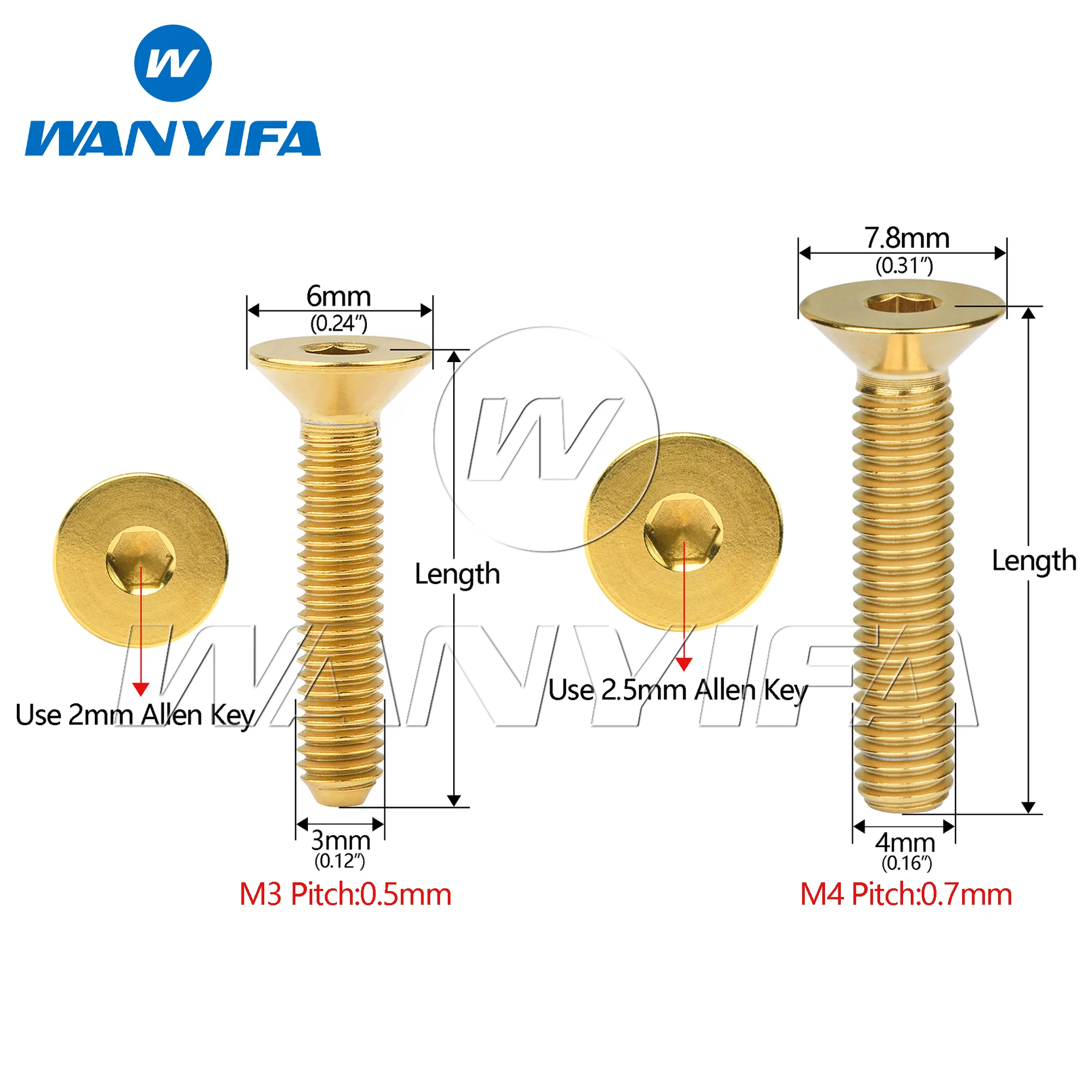 Wanyifa Titanium Bolt M3/M4x6 8 10 12 15 18 20mm Countersunk Hex Allen Head Screw Ti Grade 5 Fasteners