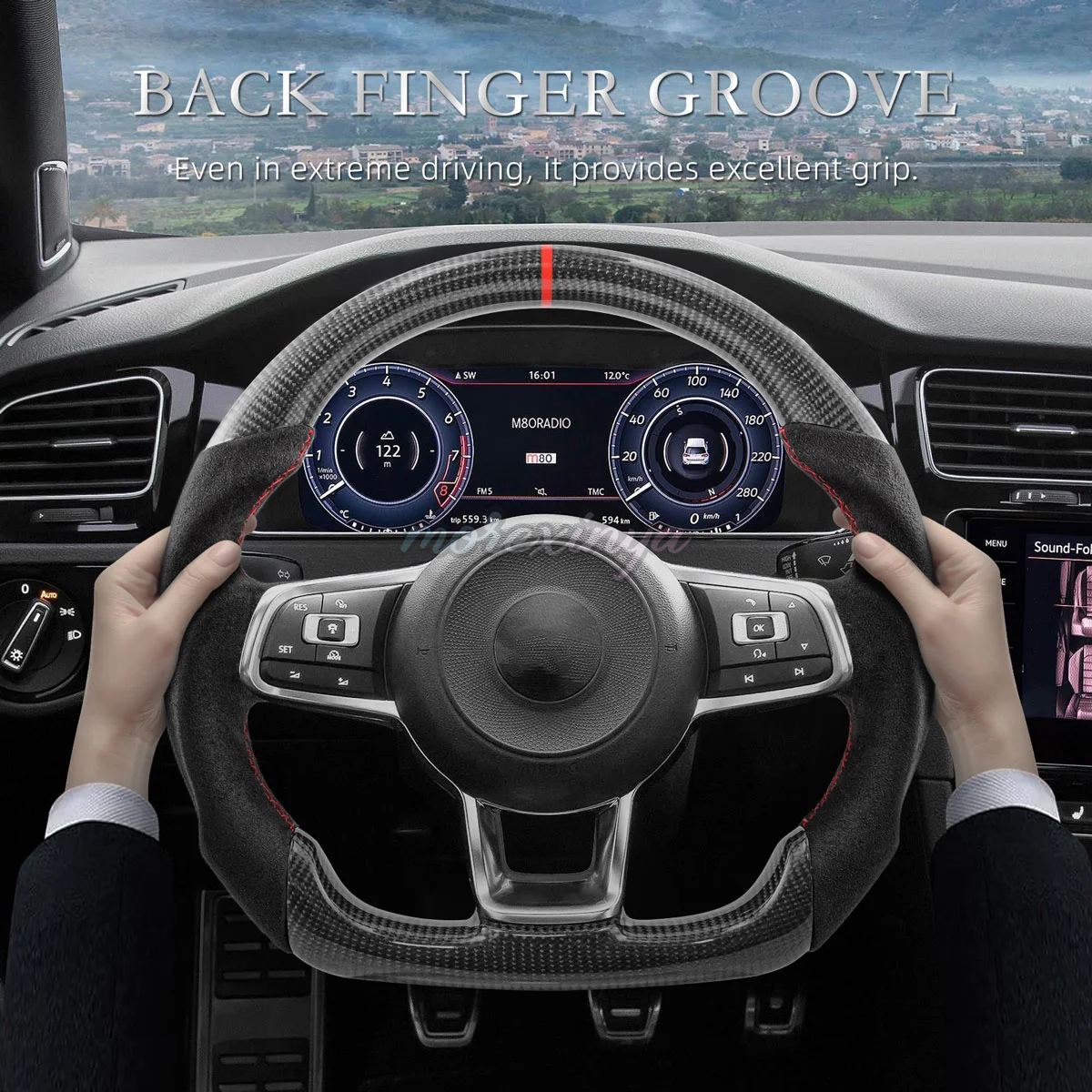 💘 عجلة قيادة من ألياف الكربون لسيارة فولكس فاجن جولف GTI MK7 2015-2019 مقابض الكانتارا #3