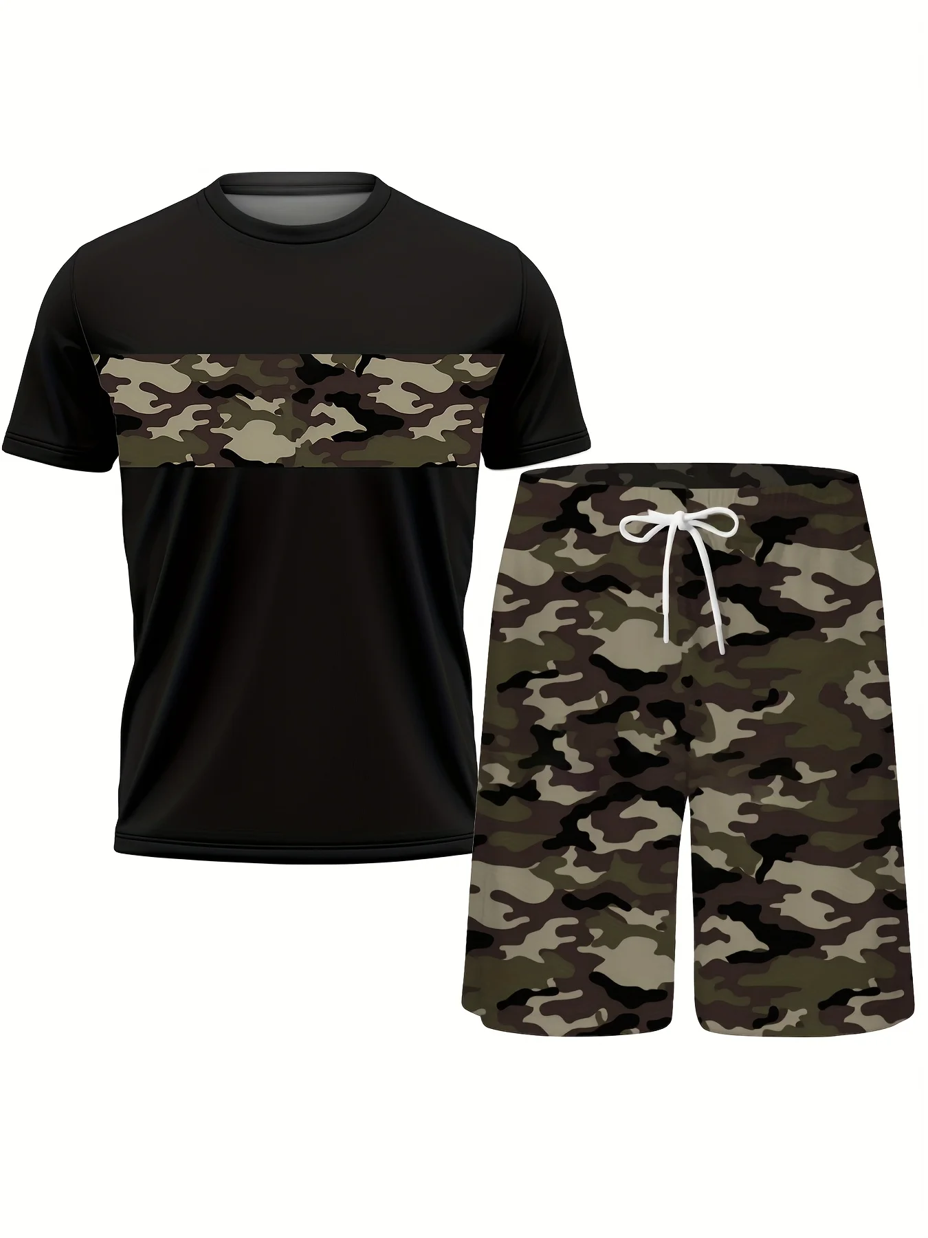 

Summer Hot Selling Men's 3D Printed Polyester Short Sleeved Shorts Set, Fashionable Casual Breathable Set, Daily Wear