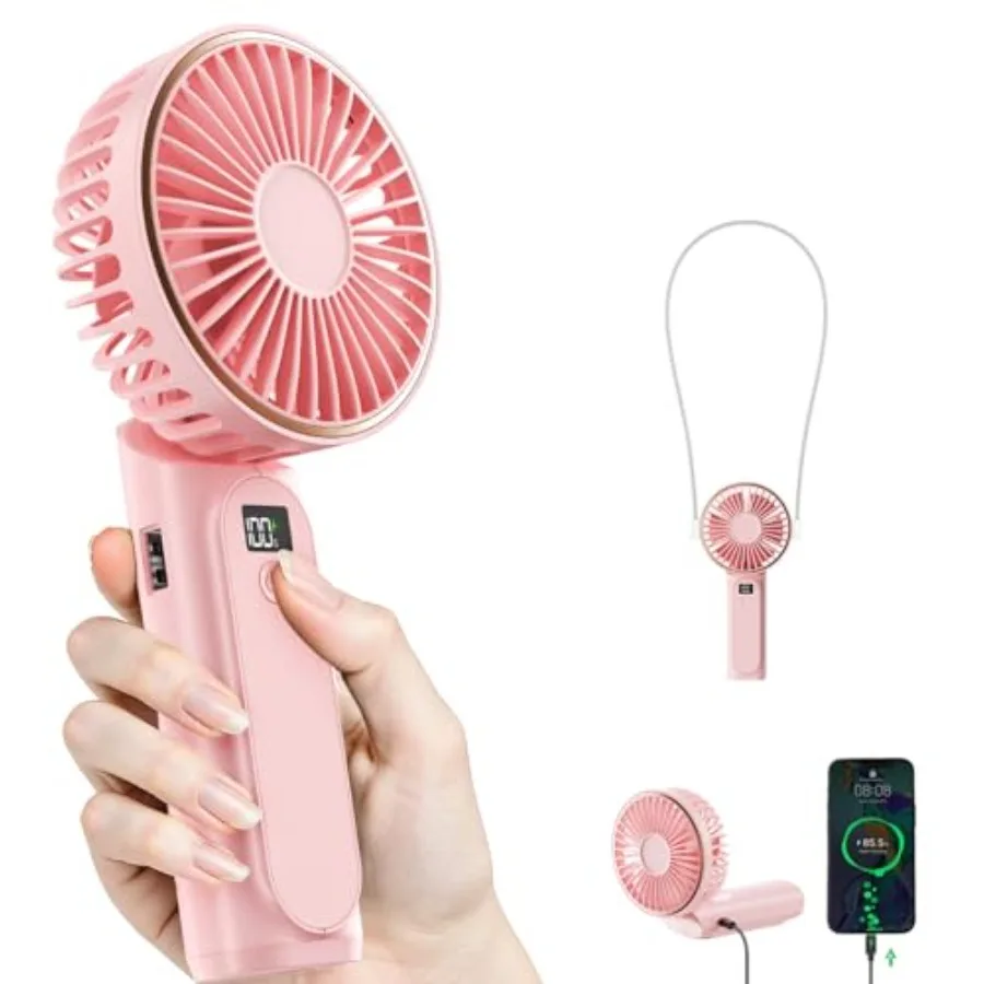 

Portable Handheld Fan, 4000mAh, 180 Adjustable, 6 Speed Wind, USB Rechargeable Foldable Fan with Real-Time Display