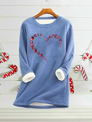 Butterfly Heart Print Fleece Sweatshirt Casual Long Sleeve Sweatshirt  For  Fall & Winter Women's Clothing