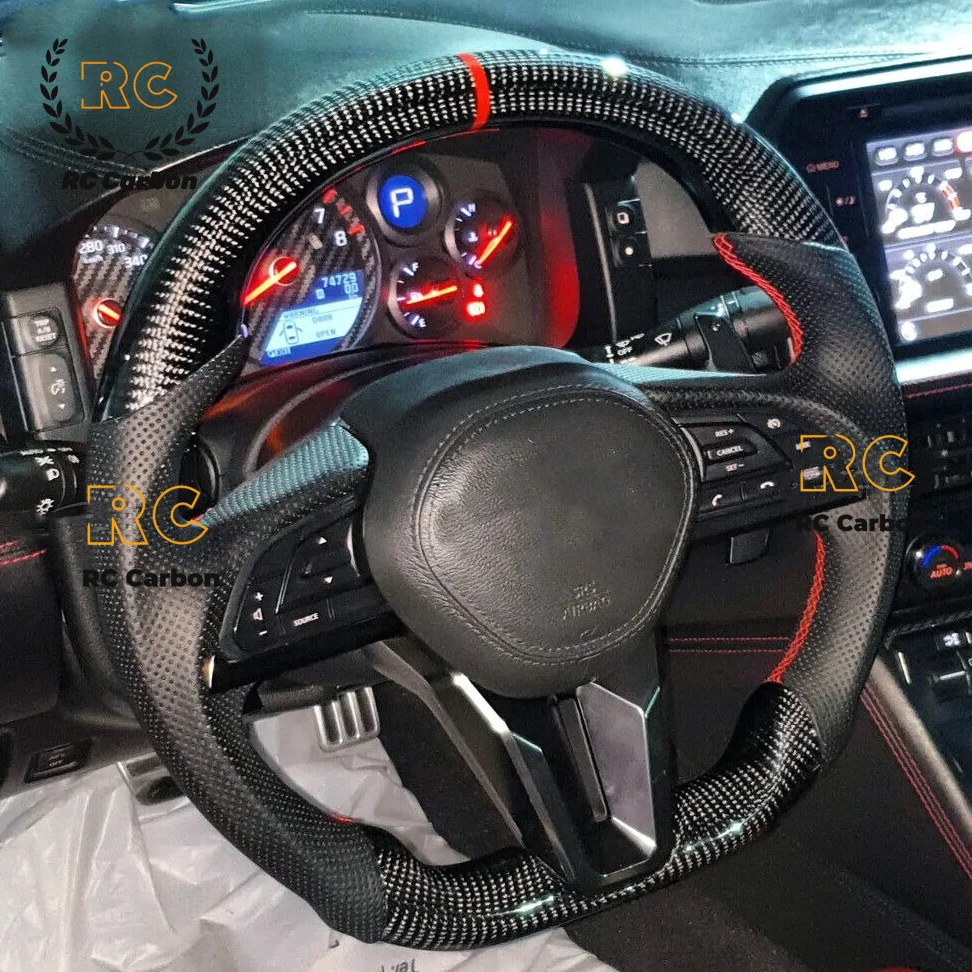 

Real Carbon Fiber Perforated Leather Flat Sport Steering Wheel For Nissan GT-R GTR R35 2017 2018 2019 2020