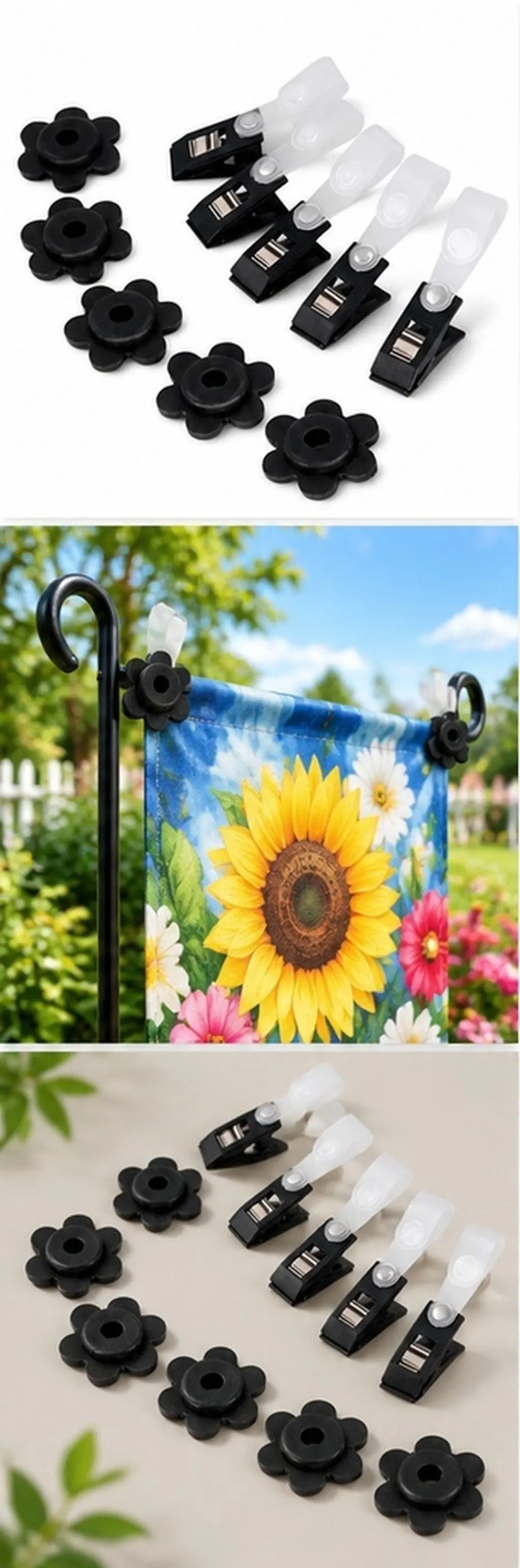 1Set Garden Flag Stoppers Adjustable Windproof Clips Plum Blossom Style Outdoor Flag Holder Anti Wind Garden Accessories