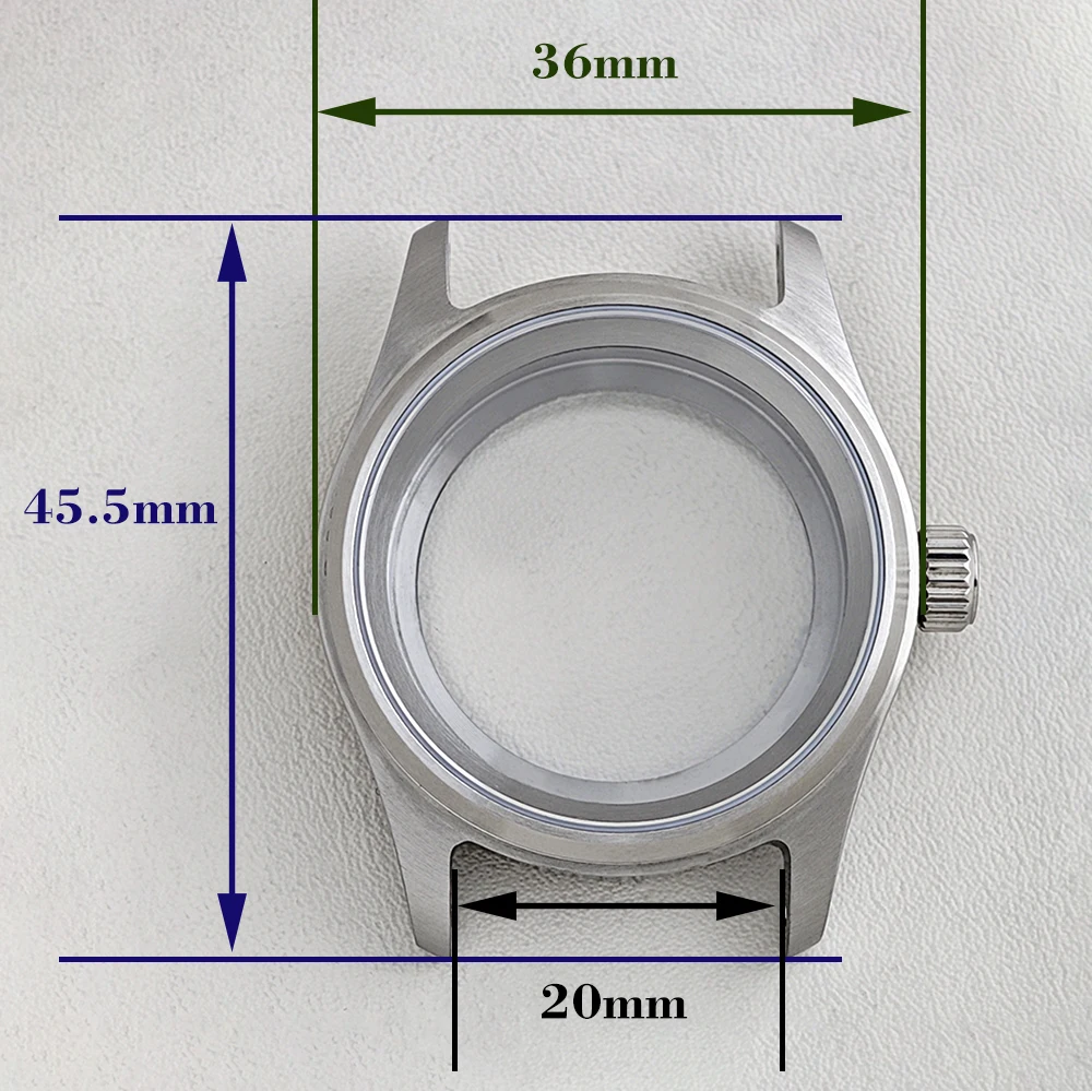 SUPER NH35 Case 36mm Pilot Case 29mm Pilot Dial Green Luminous Suitable for NH35 NH36 Movement Diver Sapphire Glass Silvery Case view 5