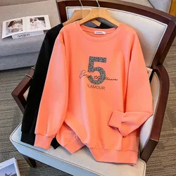 175Kg Plus Size Women's Bust 170 Spring Autumn Loose Round Neck Printed Long Sleev Sweatshirt Black Orange 5XL 6XL 7XL 8XL 9XL