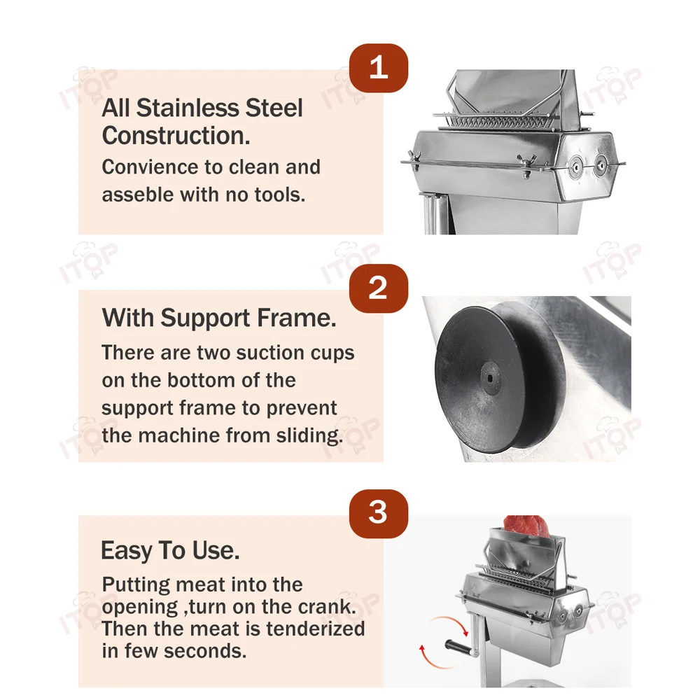 ITOP-ablandador de carne Manual de acero inoxidable, utensilio de cocina comercial para carne, pollo, ternera y cordero