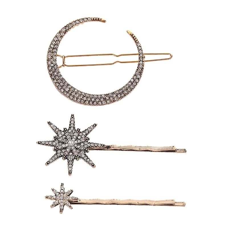 

3PCS Rhinestones Moon Metal Hair Clip Wedding Bridal Hairpins for Women Girls 15UB