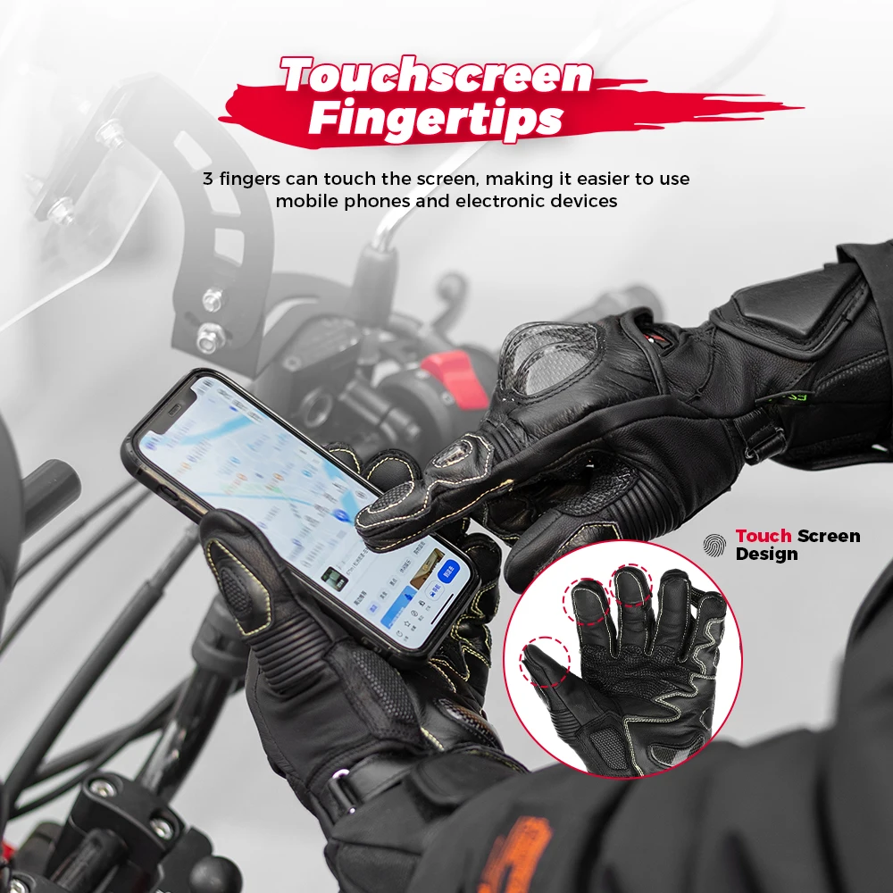 KEMITOUR Leder Racing Moto Handschuhe Für Motorrad Lange Manschette Professionelle Powersports Handschuhe Carbon Fiber Knuckle Für Männer Frauen – Detail 2