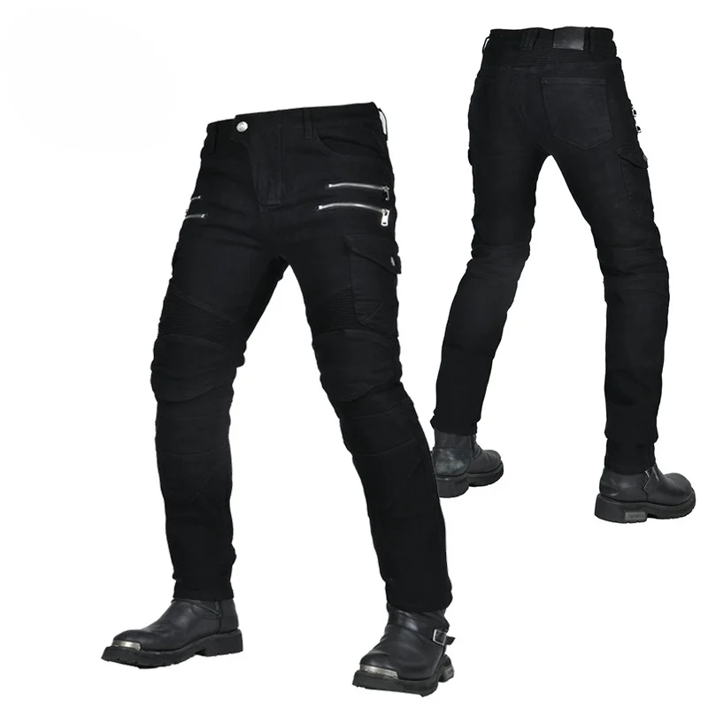 Motorcycle winter riding jeans with fleece inside, single wear, non cold, wear-resistant, anti fall, windproof velvet jeans
