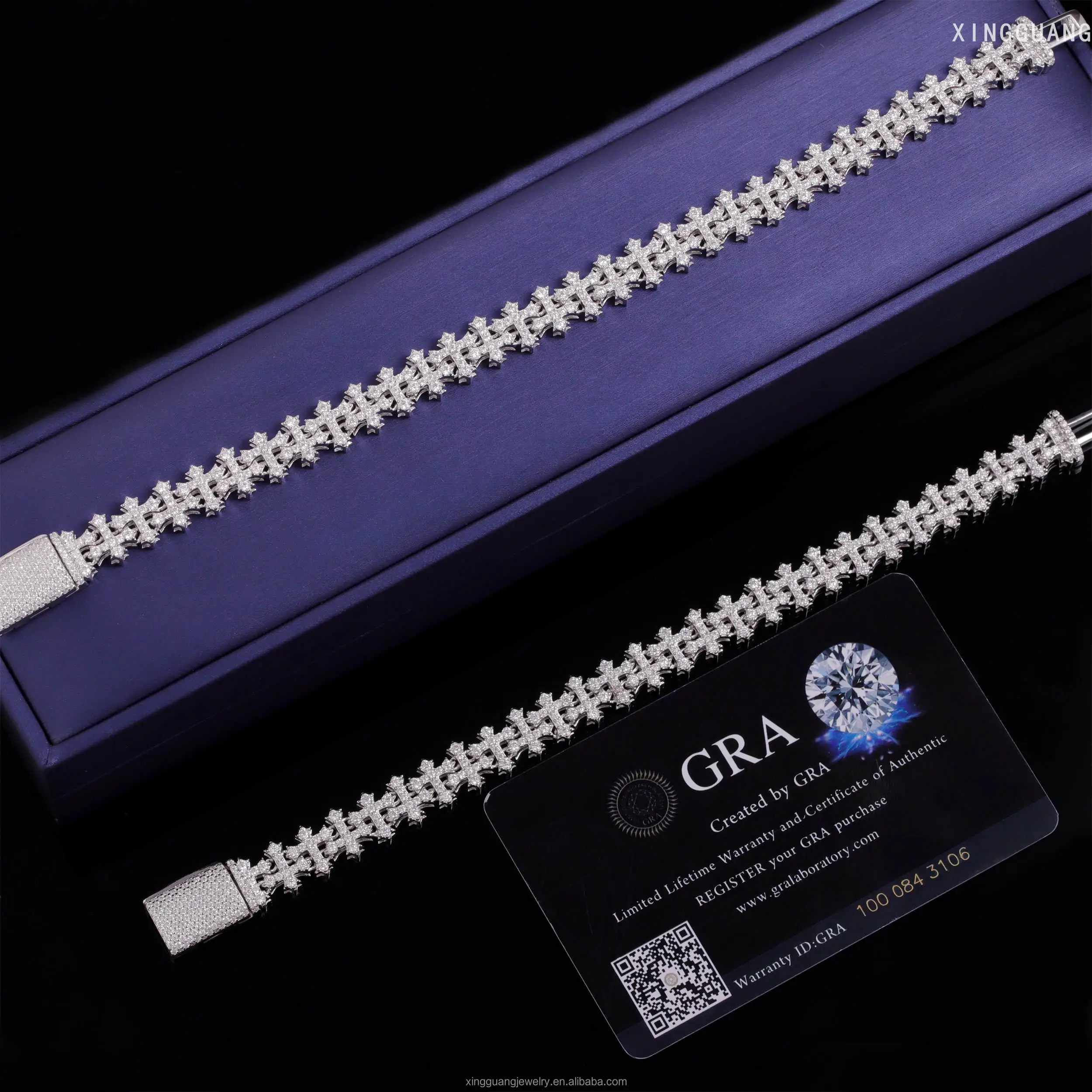 New Design Hip Hop Cuban Bracelets S925 Silver D Color VVS Ice Out Moissanite Diamond White Gold Plated Cuban Cross Bracelet...
