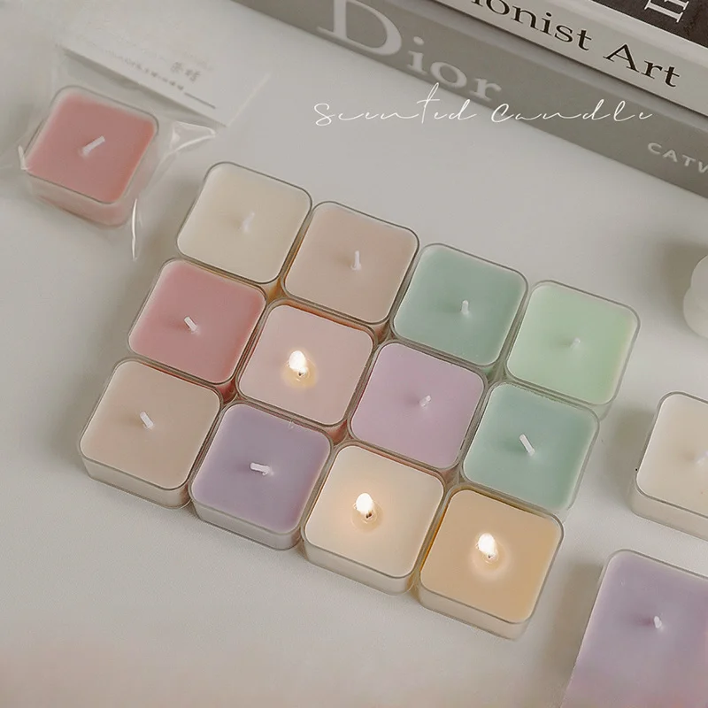 10pcs Square Tealight Candle Scented Aromatherapy Candle Creative Color Soy Wax Can Burn for 2 Hours Fragrance Modeling Wax