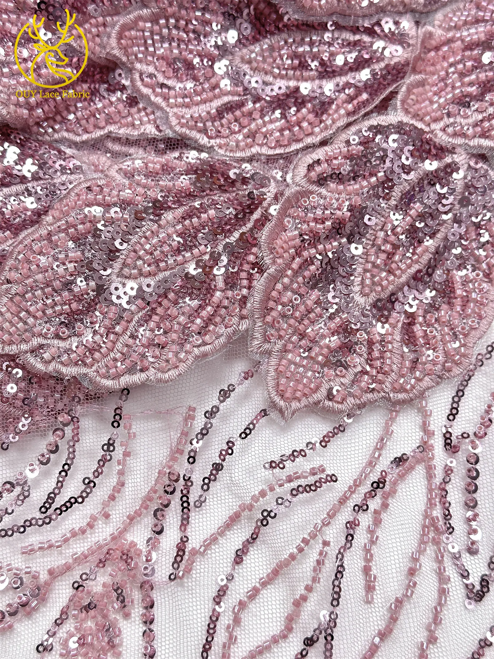 Nigerianischer 3D-Stickerei-Blatt-Spitzenstoff 5 Yards Afrikanische DIY-Stickerei Perlen-Pailletten-Spitze Tüll-Netzspitze Damen-Abendkleid – Detail 20