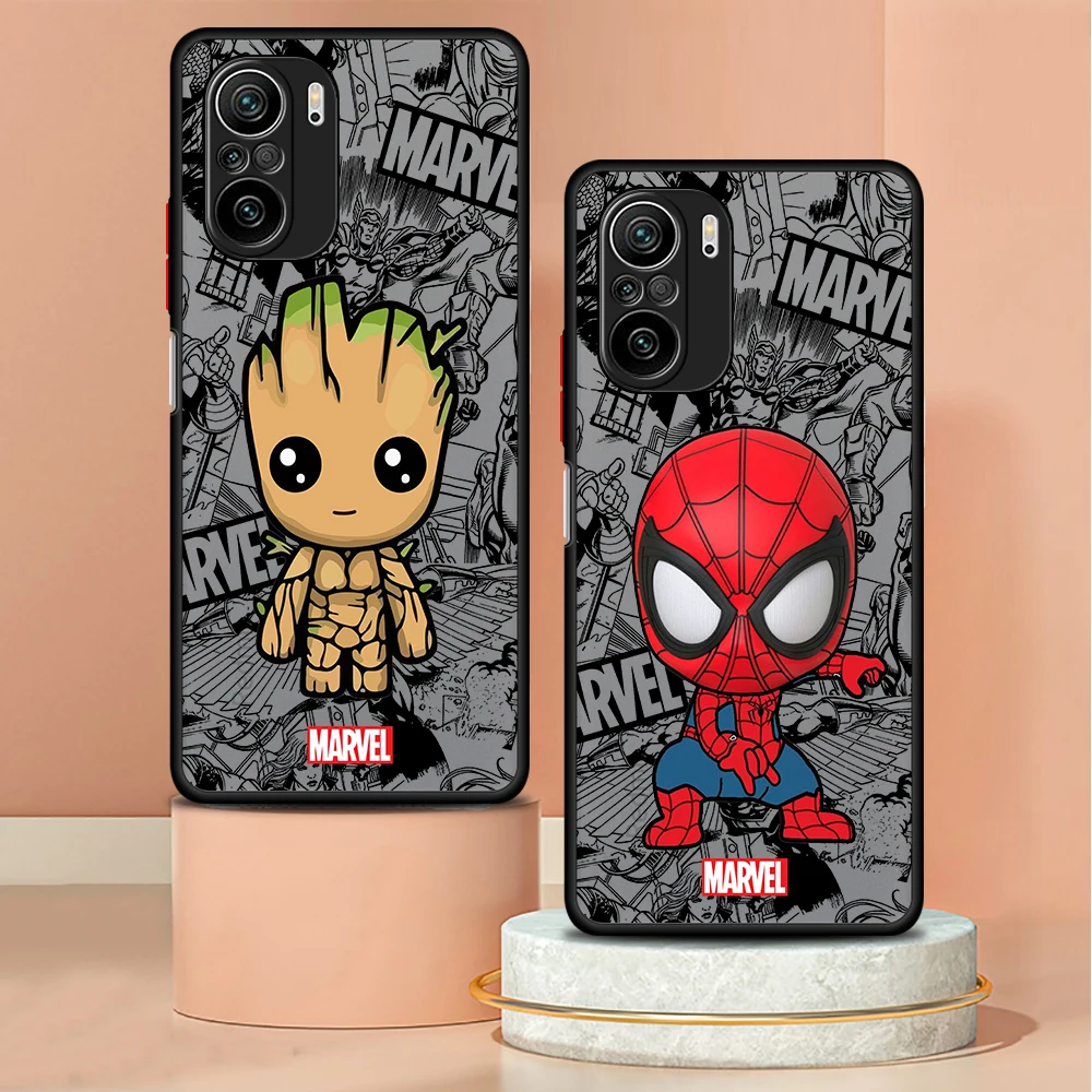 Matte Silicone Back Cartoon Marvel Groot Spiderman Cover Case for Xiaomi Redmi K40 Pro 10C A1 9T 10 9 A2 9C 9A 12C