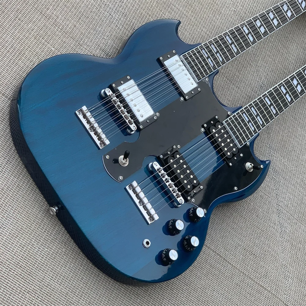 Relic Blue 12 & 6 Strings Slash 1275 Double Neck SG Electric Guitar Split Parallelogram Inlay guitars guitarra