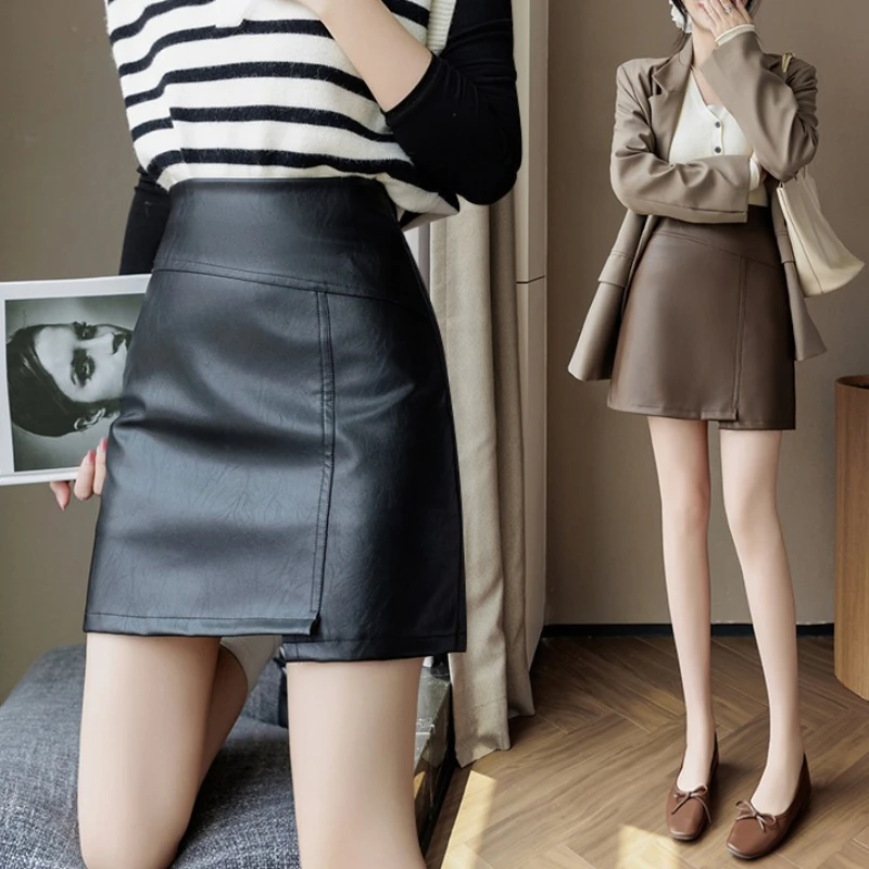 تنورة قصيرة متزلج نسائية غير منتظمة من جلد البولي يوريثان عتيقة من سيوليش 2025 تنورة قصيرة جديدة عالية الخصر على شكل حرف a ملفوفة للسيدات لخريف وشتاء #5