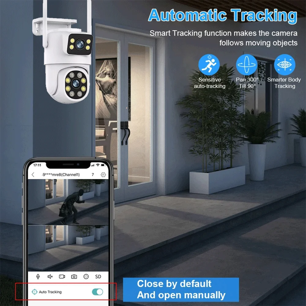 4K 8MP Tuya Dual Lens WIFI Camera PTZ Outdoor Dual Screen Ai Human Auto Tracking Security Camera Surveillance with Alexa Google