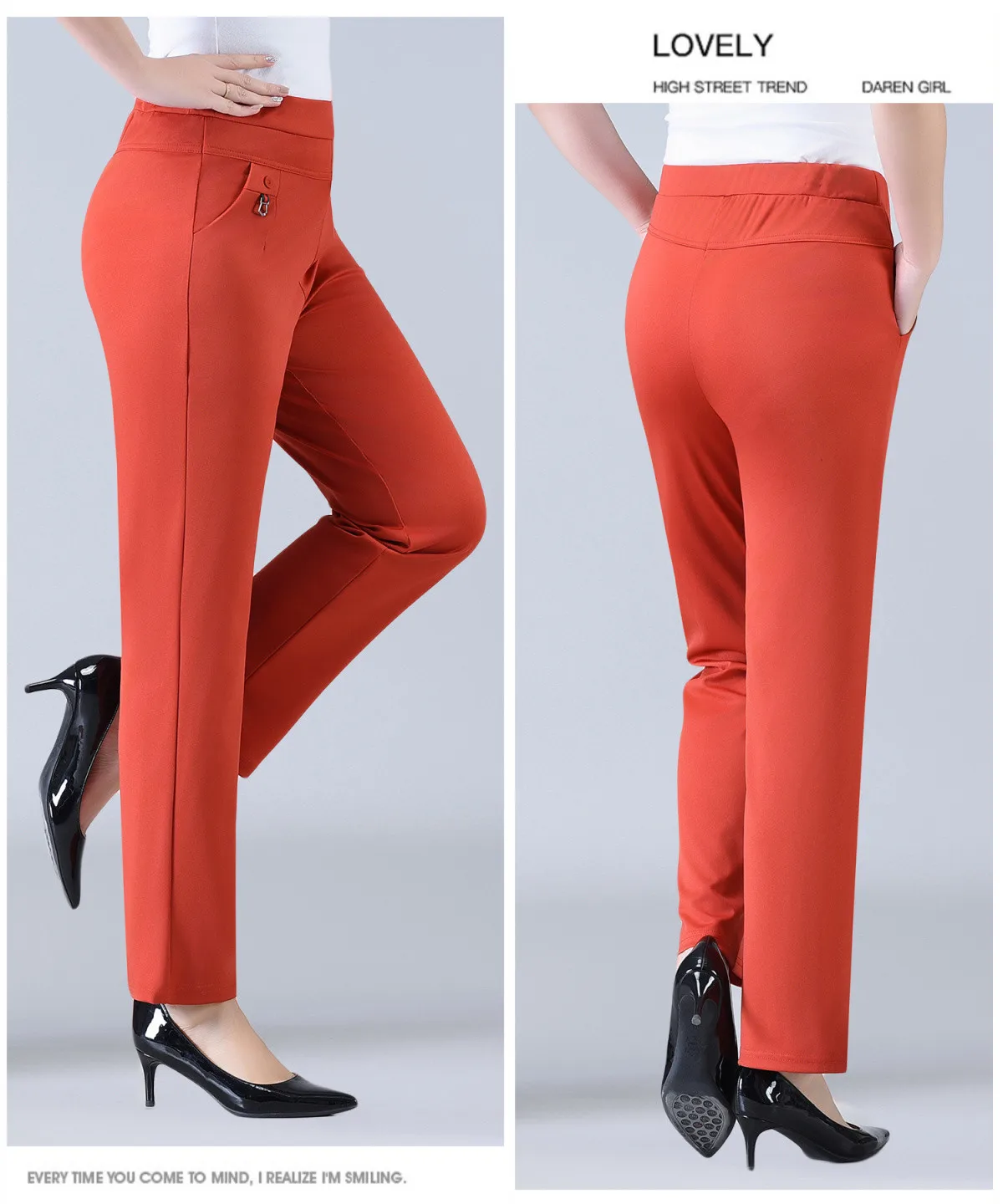 Candy Color Korean Stretch Pants Slim High Waist Straight Pants Women Trouser Patchwork Pocket Casual Thin Classic Pantalones