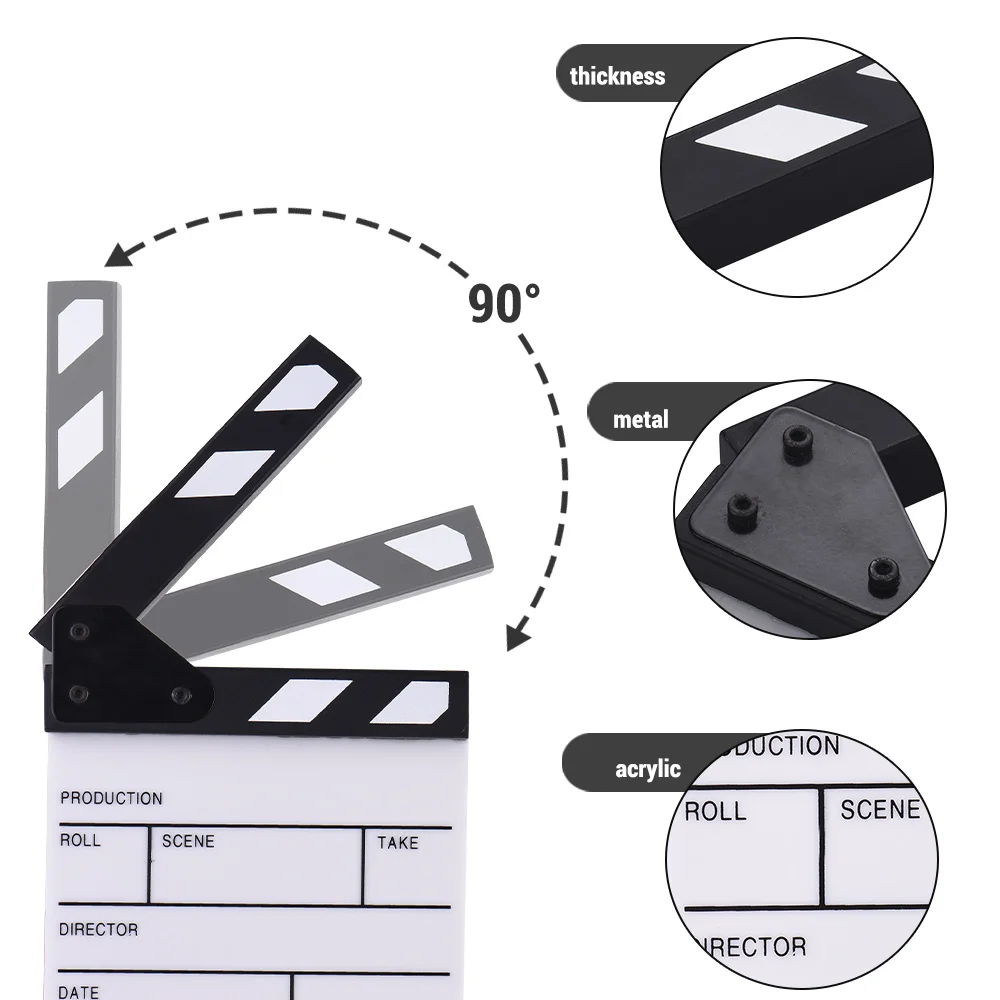 Andoer Compact Size Acrylic Clapboard Clapper Board Dry Erase TV Movie Film Cut Action Scene Clapper Board Black & White Stick