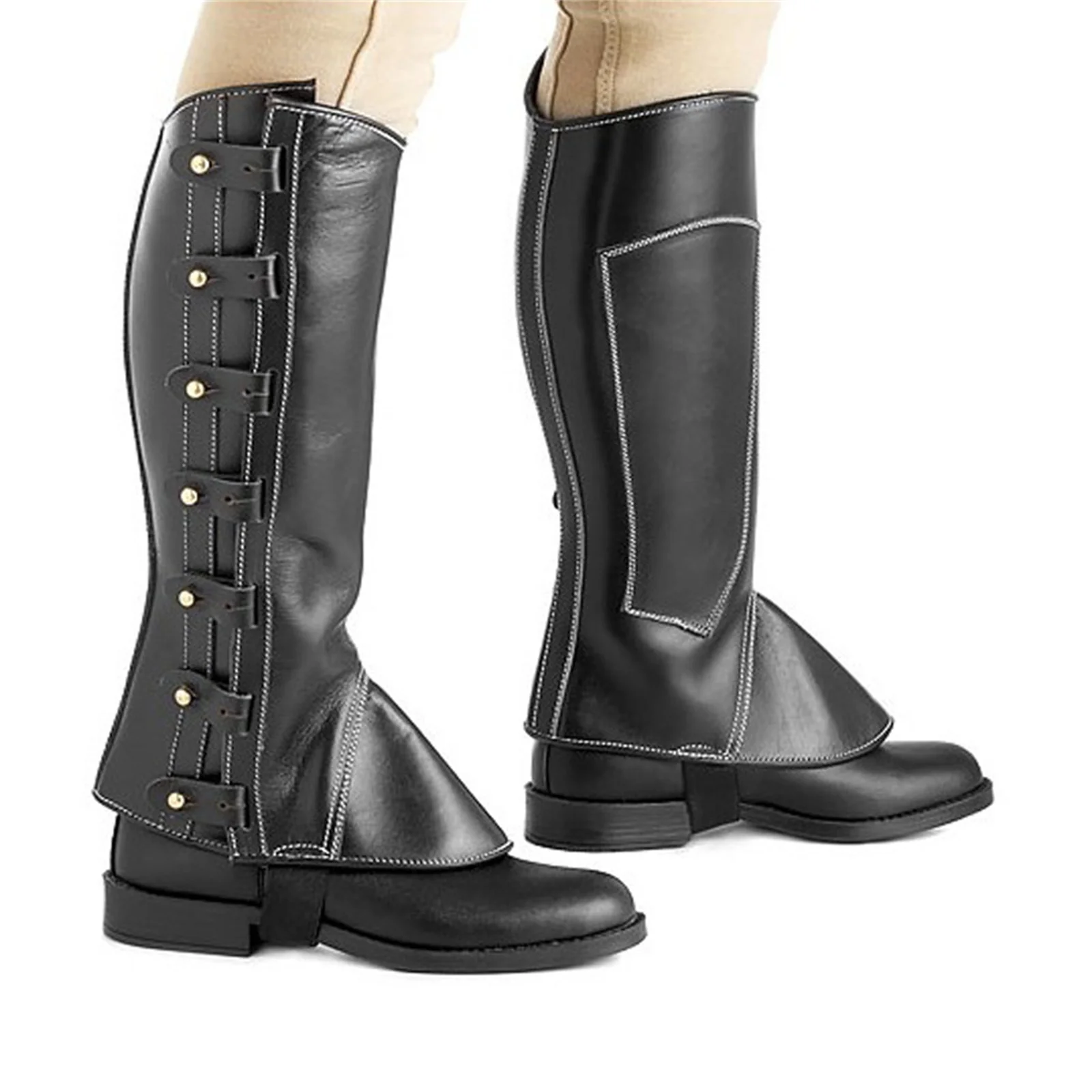 Medieval Renaissance Cosplay Shoes Leather Pirate Boots Men Steampunk Riding Boots Leg Wraps Halloween Party