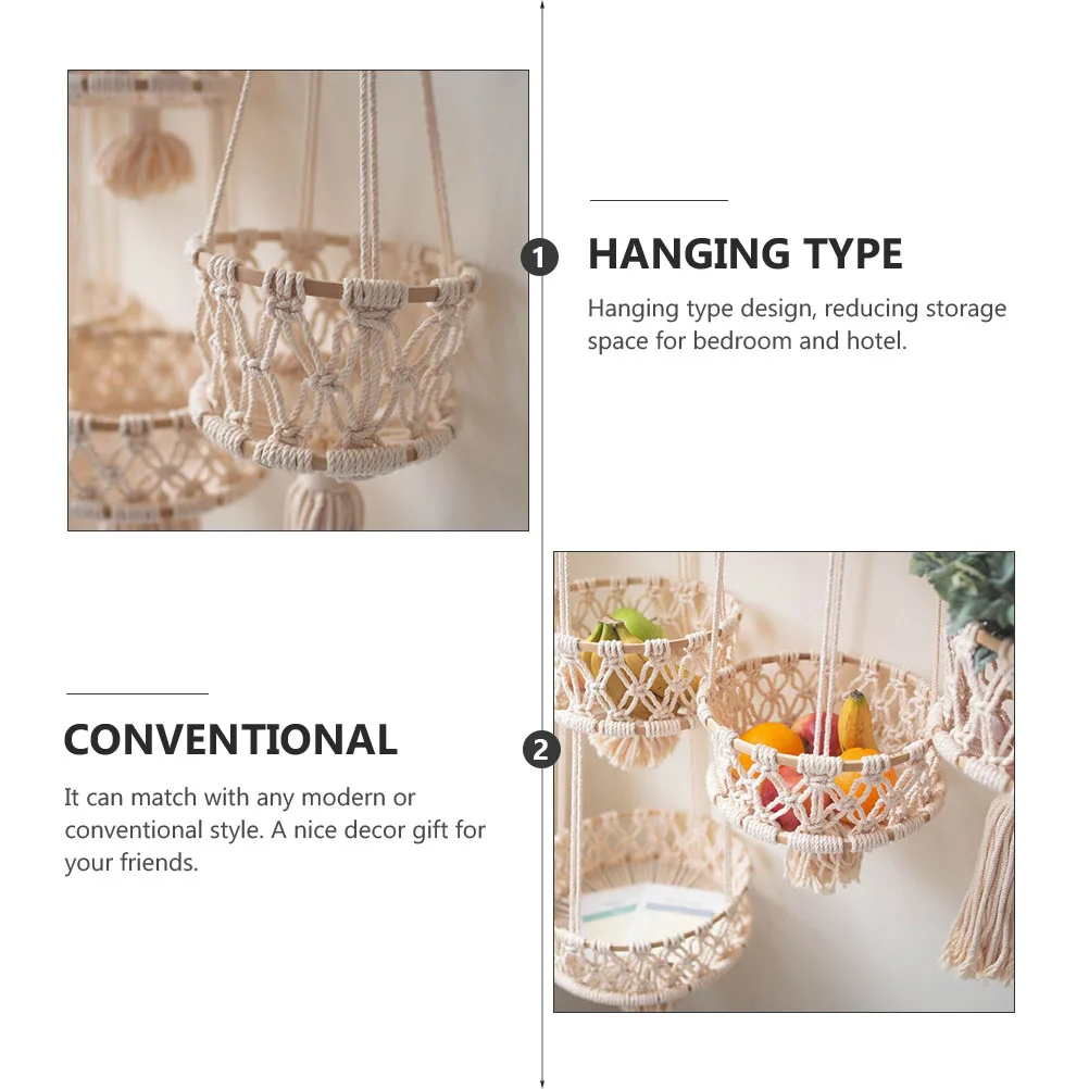 

Cotton Rope Basket Woven Storage Baskets Decorative Hanging Container Fruit Vegetable Household ganization Solution Reduces