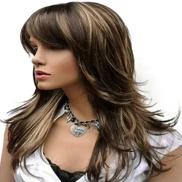 Women's Long Brown Mixed Blonde Layered Straight Cosplay Synthetic Hair Cosplay Wigs