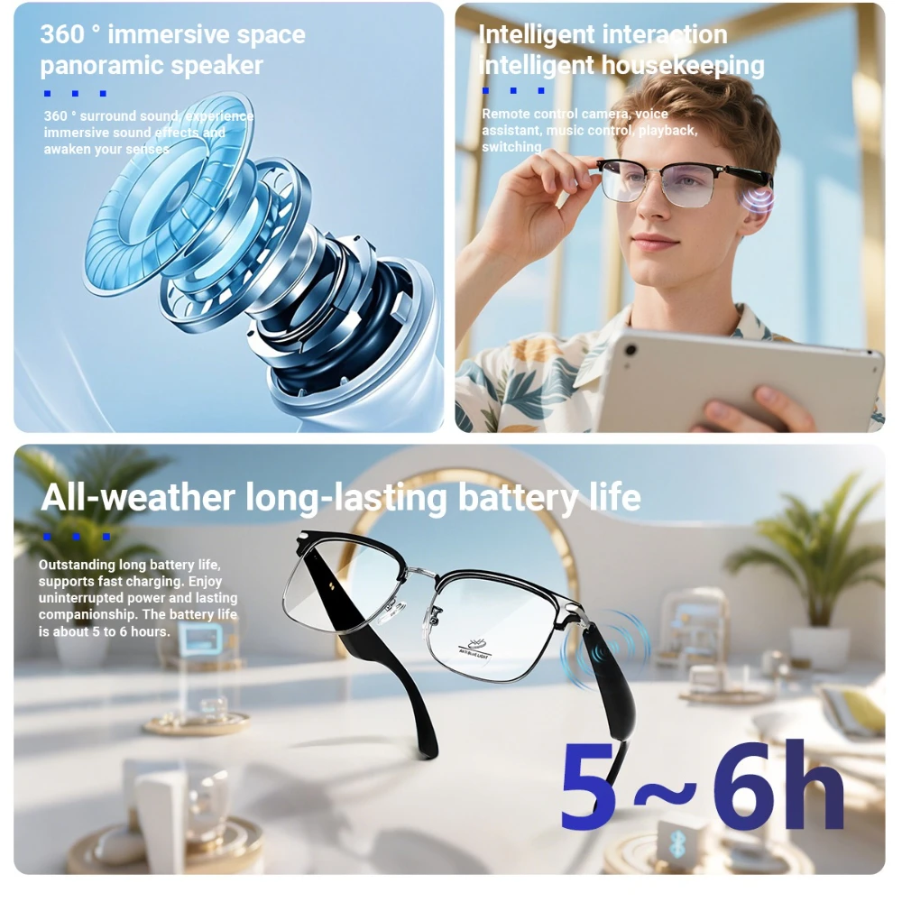 

GY600 умные очки беспроводной перевод очки с защитой от синего света голосовой пульт дистанционного управления музыкальные очки водонепроницаемые очки